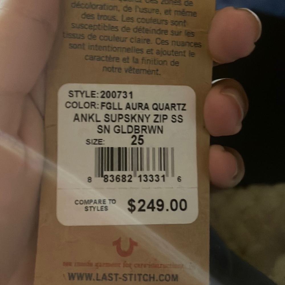 True religion super skinny ankle jeans with zippers on side